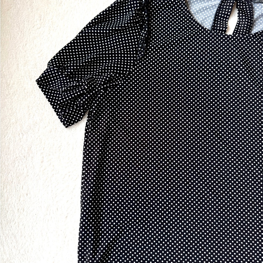 Adrianna Papell Polka Dot Blouse Size M Black Puff Sleeve Chic Top - Picture 3 of 15